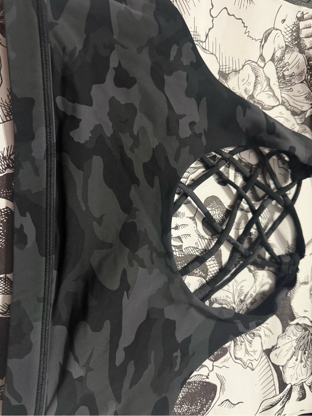 Constantly Varied Gear Black Gray Camo Strappy Sports Bra
